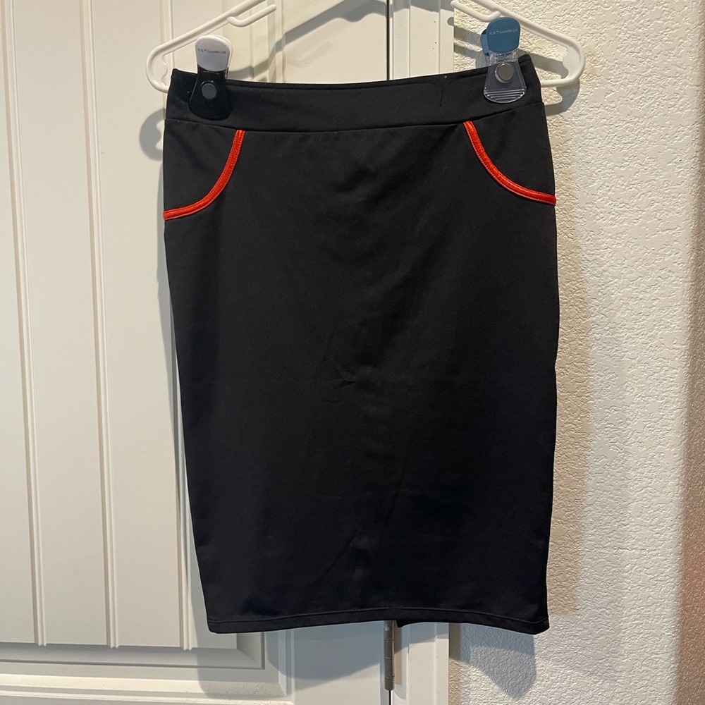 Red Ribbon Lace Up Pencil Skirt, Size Small - Picture 8 of 16